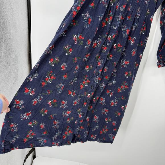 Vermont County Store Farmhouse Maxi Dress Medium Pockets Blue Corduroy Floral - Picture 5 of 14